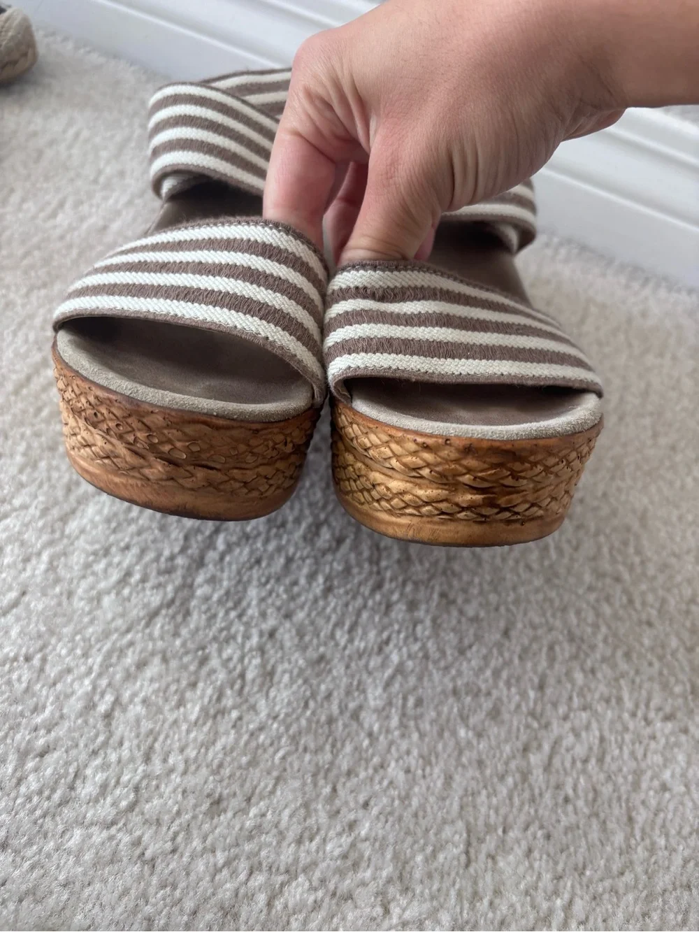 Charleston Shoe Company - Ivory Striped Wedge Sandals